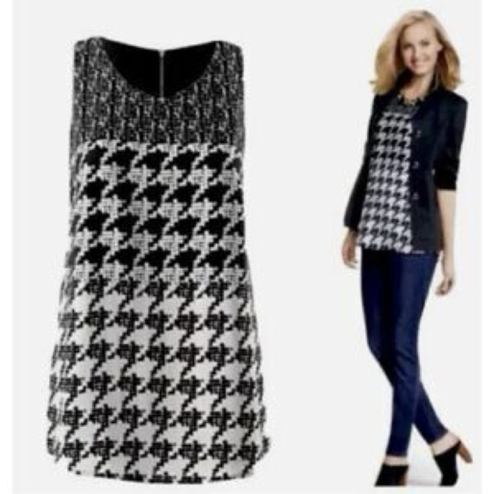 CAbi- Black and White Houndstooth Tank Top‎ Size M